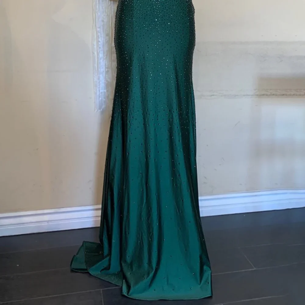 EMERALD GREEN OPEN BACK BEADED SLEEVELESS PROM PARTY SHEATH LONG GOWN ac390_6